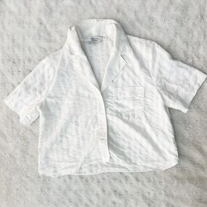 & OTHER STORIES White on White Striped Button Front Crop Top